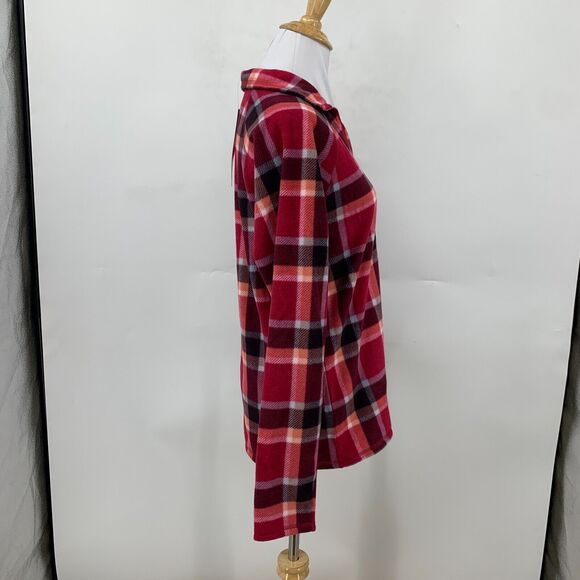 Eddie Bauer Venture Sweater Womens S Small Dark Berry Plaid Quarter Zip Fleece - Picture 4 of 16